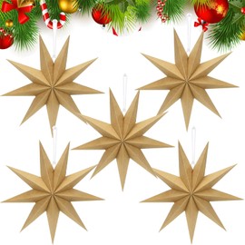 QYDMIN Paper Stars Christmas Coffee Colour Set of 5 New Year Decoration Christmas Decorations Wedding Birthday Christmas Star Decoration