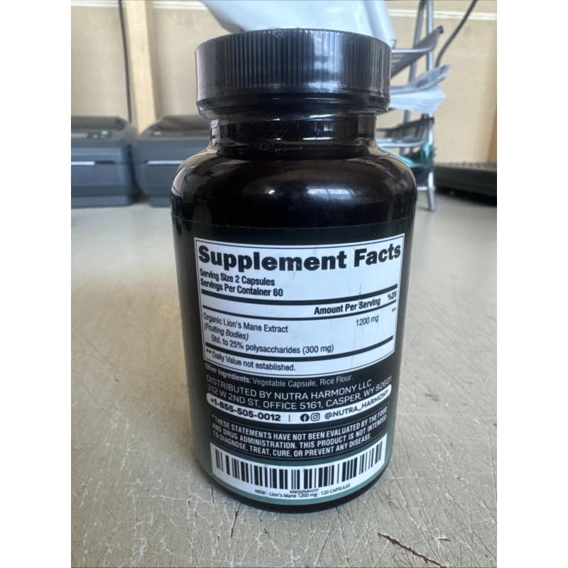 Nutra Harmony Lion's Mane Supplement - 1200mg - 120 Capsules