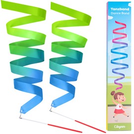 Cikyner Gymnastics Ribbon, 2 Pack Colorful Gymnastics Band with Stick, Dance Band Children Rainbow Band for School and Home Game, Ideal for Girls on Children's Birthday Party or Christmas