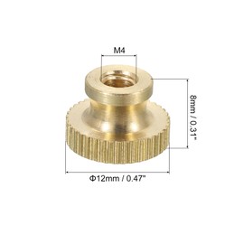 sourcing map Knurled Thumb Nuts, 3Pcs M4 x D12mm x H8mm Brass High Head Through Hole with Collar High Head Through Hole Round Knobs Fasteners for 3D Printer Parts, Machine Tools
