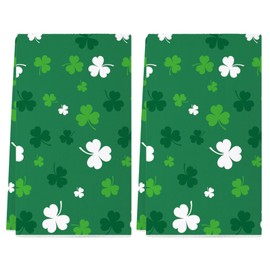 Siilues St Patricks Day Kitchen Towels Set of 2, 18x26 Inch Green Shamrock Dish Towels Lucky Home Decor Seasonal Spring Holiday St Patricks Day Decorations for Home Drying Dishcloth