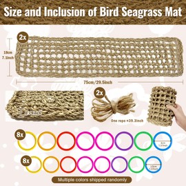 Arfubye 2Pcs 29.5 x 7 inches Large Bird Seagrass Mat Grass Woven Net Parrot Hammock Mat Parakeet Climbing Rope Ladder with Hooks Bird Cage Accessories for Conure Cockatiel Budgie Macaw Bearded Dragon