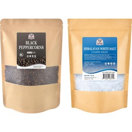 52USA Black Peppercorns 12 oz and Coarse Sea Salt 1 lbs, Salt and Pepper for Grinder Refill, Whole Peppercorns