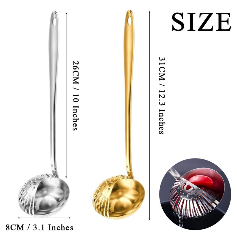 Ouliget Stainless Steel Strainer Ladle, 2 in 1 Soup Strainer