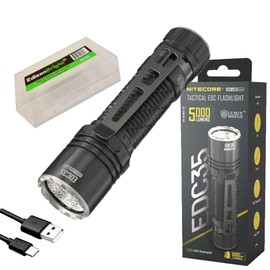 Nitecore EDC35 5000 Lumen LED USB-C Rechargeable Flood/spot Beam Tactical Flashlight, Battery, Paracord Lanyard with EdisonBright Accessory case