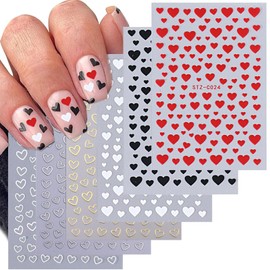 6 Blatt Herz Nagelsticker, Nagelaufkleber Selbstklebend, Valentinstag Nail Art Sticker, DIY Design Nageldeko, Herzchen Nagelkunst, Nägel Aufkleber Sticker Accessoires, Nageldesign für Frauen Mädchen