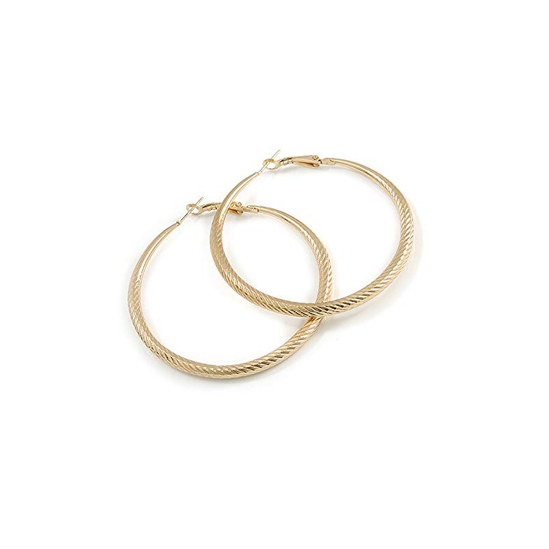 60mm Large Textured Thick Hoop Earrings In Gold Tone Metal