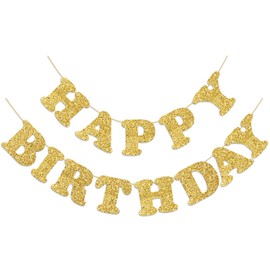 Gold Glitter Happy Birthday Banner Birthday Party Banner Sign for Backdrop Sparkle Birthday Party Decorations Wall Decor Garland Bunting Banner Birthday Party Supplies for Girls Women Adults