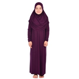 Prien Prayer Clothing for Children, Girls Muslim Dresses, Long Sleeve Abaya with Hijab, Islam Clothing Women, Women's Muslim Dress Set, Prayer Dress Jilbab Khimar Ramadan, purple
