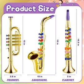 Set of 3 Musical Instruments for Kid Toddler Fake Plastic Preschool Music Toy Gift Non-Professional Toy Saxophone Trumpet and Clarinet Early Educational Teaching Songs Gifts for Children(Gold)