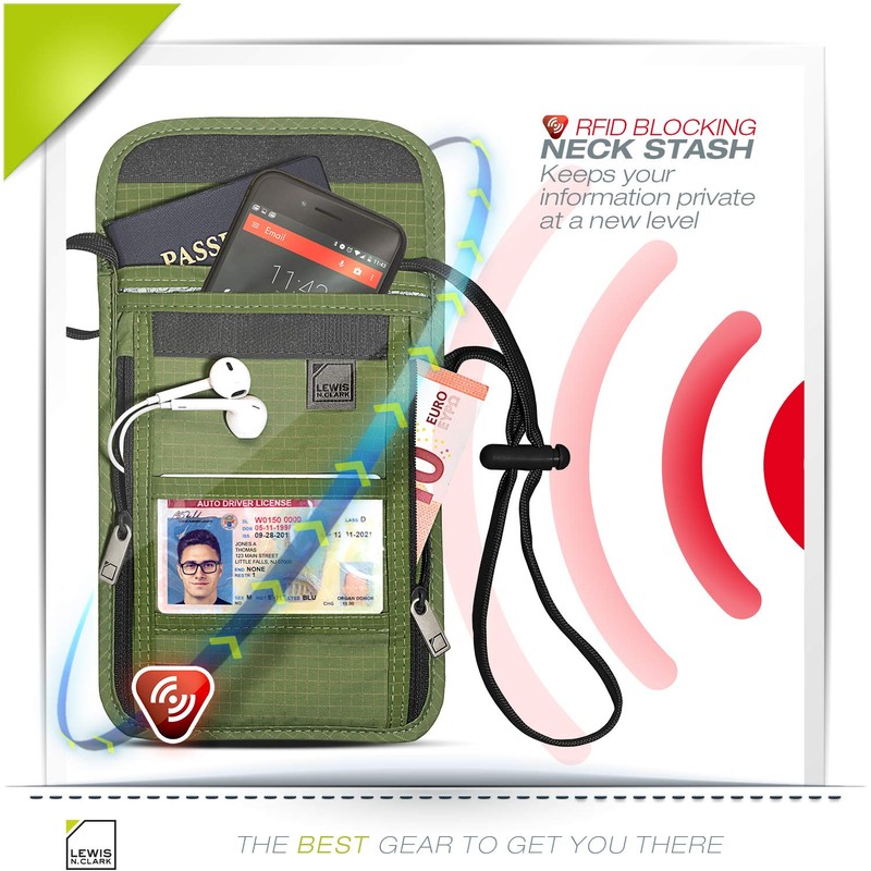 Lewis N. Clark Men's RFID Blocking Stash Wallet, Travel Neck
