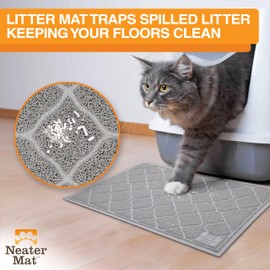 Neater Pets Neater Mat Litter Trapping Mat, Thick & Durable Material Catches Mess from Kitty Litter Box to Protect Floors, Soft on Cats Paws, Anti-Skid Backing, Easy to Clean, Grey, 17" x 24"