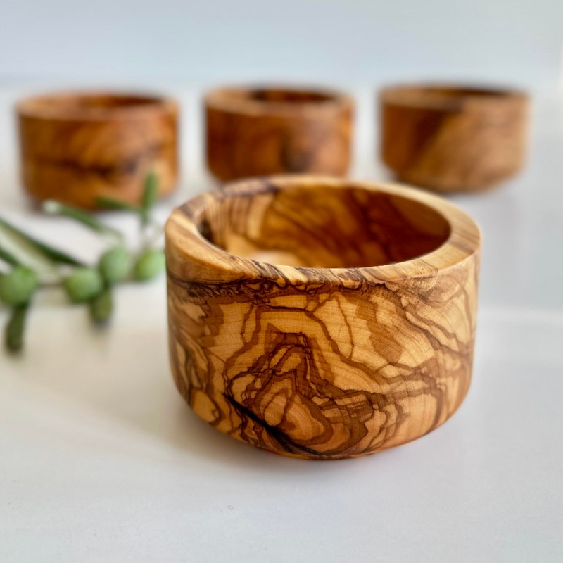 Set of 4 Olive Wood Serving Bowls, Handmade Wooden Bowls