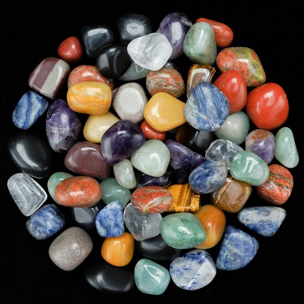 Crocon 1LB Assorted Crystals Tumbled Stones Bulk Set 2000+ Carats Pocket Crystal Healing Balancing Gemstones Tumbled Collection Palm Stone Good Luck Charm Gift Craft Home Decor Size: 20-25 mm