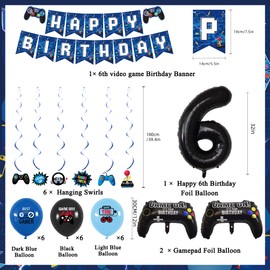 Vlipoeasn Blue 6th Birthday Decorations for Boys, Video Game Level 6 Banner Backdrop Hanging Swirls for 6th Birthday Party, Gamer 6 Years Old Party Supplies