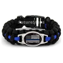 Police Para-cord Survival Bracelet | Police Thin Blue Line (8.5, SM) 10% of Sales Donated to Police Department of Your Choice | One Piece | Black and Blue