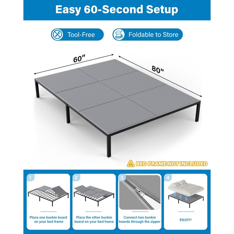 SAKSUN Bunkie Board Queen 60x80'' for Bedroom: Breathable & Moisture