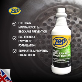 Zep Zep Drain Bioclean & Odour Control - 1l, Drain Unblocker For Preventive Maintenance to keep a drain unblocked, Perfect Drain Cleaner For Bad Smells, Sink Cleaner For Smelling Sinks, Zep Commercial