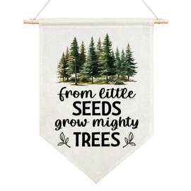 AGMDESIGN From Little Seeds Grow Mighty Trees Funny Canvas Hanging Pennant Flag Banner, Boys Room Decor, Home Office School Classroom Kids Room Playroom Nursery Flag Decor, New Home Gifts
