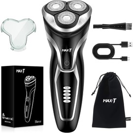 MAX-T Electric Razor for Men, 4D Rotary Shaver Razor for Men, Rechargeable Wet & Dry Shaver with Pop-Up Trimmer, IPX7 Waterproof, Type-C, Plug & Play