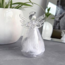 Feather Filled Glass Angel - Thoughtful Memorial Gift | Comforting Remembrance Keepsake for Friends and Loved Ones | Sympathy and Condolence Gesture | 8.5cm Height