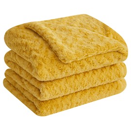 VFROO Double-Sided Faux Fur Throw Blanket, Fuzzy Soft Plush Thick Warm Fluffy Shaggy Fuzzy Blanket for Couch, Sofa, Bedroom, Luxury Blanket Valentines Day Gift, Yellow, 50"x60"