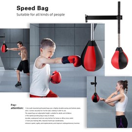 Speed Bags for Boxing, Punching Bag with Reinforced Spring Wall-Mounted Strong Durable Punching Bag with Stand, Height Adjustable, for Kids & Adults (Black/Red)