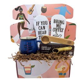 Silly Obsessions Coffee Lover Gift Basket for Dad - Coffee Accessory Gift Set - Fun and Unique Coffee Themed Items for Coffee Lover Dad from Daughter and Son. Father's Day, Christmas Gift Idea. (blue)