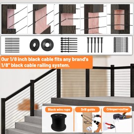 500FT T316 Black Stainless Steel Cable 1/8 inch, Black Aircraft Cable for Deck Railing, 7 x 7 Strands Construction Braided Steel Cable, Black Wire Cable for Wood Posts