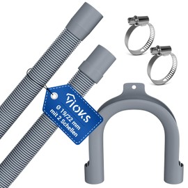 VIOKS Flexible Drain Hose Washing Machine 1.5 m 19/22 mm Diameter & 18-28 mm Diameter 2 x Hose Clips Set – Washing Machine Hose Hose Clamps Stainless Steel Set