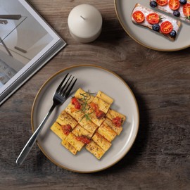 JoyoJours Ceramic Dinner Plates Set of 6,8.5 Inch Reactive Glaze Light Weight Porcelain Salad Plates,Modern Dinnerware Dish Set for Kitchen, Microwave, Dishwasher Safe, Scratch Resistant,Vanilla Grey