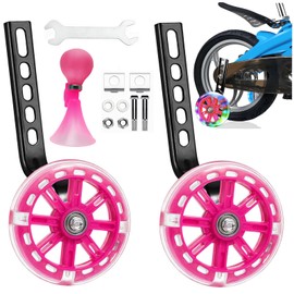Bike Training Wheels, Flash Mute Wheel, Bicycle Stabiliser Mounted Kit, Kids Training Wheels Compatible 12 14 16 18 20 Inch Bikes, for Kids Boy Girls Bikes 1 Pair (Pink)