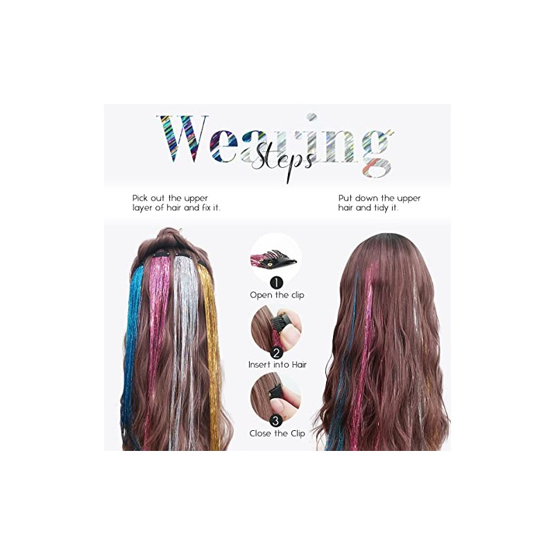 Clip in Hair Tinsel for Kids, Glitter Fairy Hair Extensions