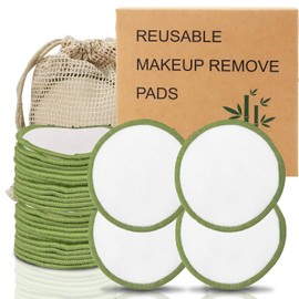 24 Pads Desmaquillantes Reutilizables, Algodones Desmaquillantes con Bolsa Lavable y Caja Redonda para Guardarlas, Almohadillas Desmaquillantes Biodegradable | Ecológico, Suave y Delicado, Verde