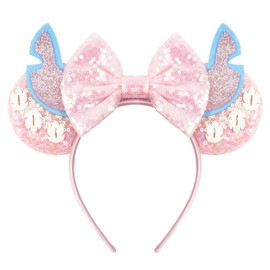 zhezesmila Shiny Mouse Ears Sequin Bow Ears Headband for Women Hair Band Headwear for Princess Costume Theme Birthday Party