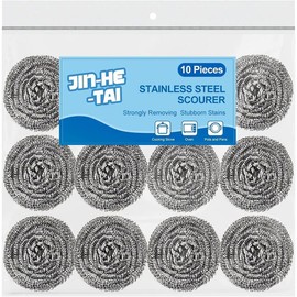 10 Pack Stainless Steel Scrubber, Steel Wool Srubber for Scouring Stubborn Messes from Pots and Pans, Stoves,Broiler Racks,Grills and More - Size: Stainless Steel-Pack of 10 Scrubbers