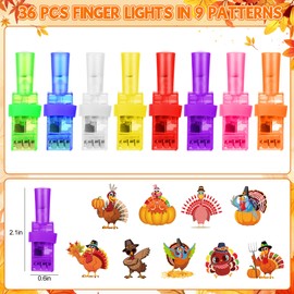 PifeeaThanksgiving Party Favors, 36Pcs 9Patterns LED Turkey Light Up Finger Lights Toys Bulk Goodie Bag Pinata Fillers Treats Toys Favors Fall Thanksgiving Gifts Classroom Prizes Party Decor