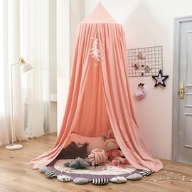 Haayymo Kids Bed Canopy, Cotton Mosquito Net, Kids Princess Play Tents, Round Dome Canopy for Princess Girls Mosquito Net for Children's Bedroom Nursery Room Decoration (Pink)