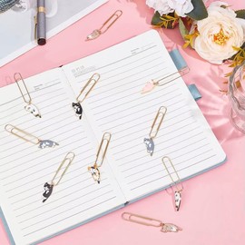 Audiofan Paper Clip Clip with Enamel Cat Page Clip Bookmark Bookmark Bookmark with Cat Pendant for Decoration, Office, Stationery, Document Organizer, Invitation, Book, Notepad, 6 Types 2 Each