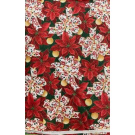 JOANN - POINSETTIAS & RIBBONS WITH GOLD METALLIC-- BY THE YARD