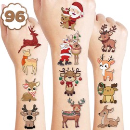 100PCS Cute Deer Reindeer Temporary Tattoos Stickers Themed Animals Birthday Party Supplies Favors Decorations Tattoo Sticker Gifts For Boys Girls School Prizes Carnival Winter Xmas Chritsmas