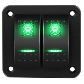 RUNCCI-YUN 12V-24V Car Switch, Switch Panel, 12V/24V Rocker Switch Panel, Waterproof Rocker Switch Panel with LED Light + DIY Sticker Labels for Car, RV, Marine, Boat, Motorhome (Green)