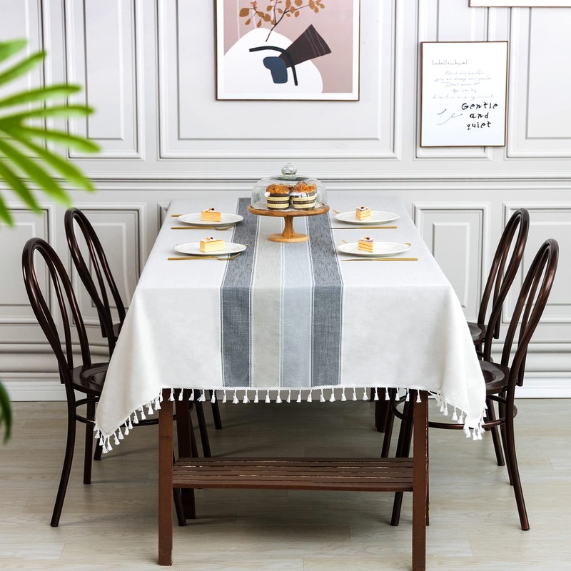 SUNBEAUTY Grey Table Cloths Rectangular Cotton Linen Table Cloth Wipeable