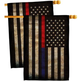Thin Red and Blue Line House Flag - 2 pcs Pack Armed Forces Service All Branches Support Honor United State American Military Veteran - Banner Small Garden Yard Gift Double-Sided 28 X 40