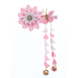 C-116 Pink White Handmade Sakura Cherry Blossom Butterfly Fabric Flowers Tassels Hair Clip Hair Clip Hair Clip Japanese Geisha Kimono Accessory