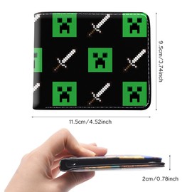 Miinnecraft Leather Wallet for Kids, Miinnecraft Bifold Small Wallet Purse Coin Bag Bifold PU Leather Wallet Cartoon Anime Leather Wallets Bifold Card Holder Multicard Wallets Coin Purse for Kids