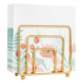 Napkin Holder Gold Color for Kitchen Dining Table, Upright Modern Paper Napkin Storage Stand, Decorative Metal Wire Design Napkin Standing Dispenser