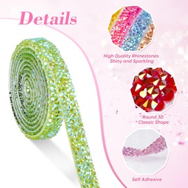 NiArt Self Adhesive Crystal Rhinestone Diamond Ribbon 6 Rolls, 0.39" Wide Total 6 Yards Multi-Functional DIY Decorative Bling Gemstone Arts Crafts Sticker Tapes Glitter Shoes Clothes (6 Candy Colors)