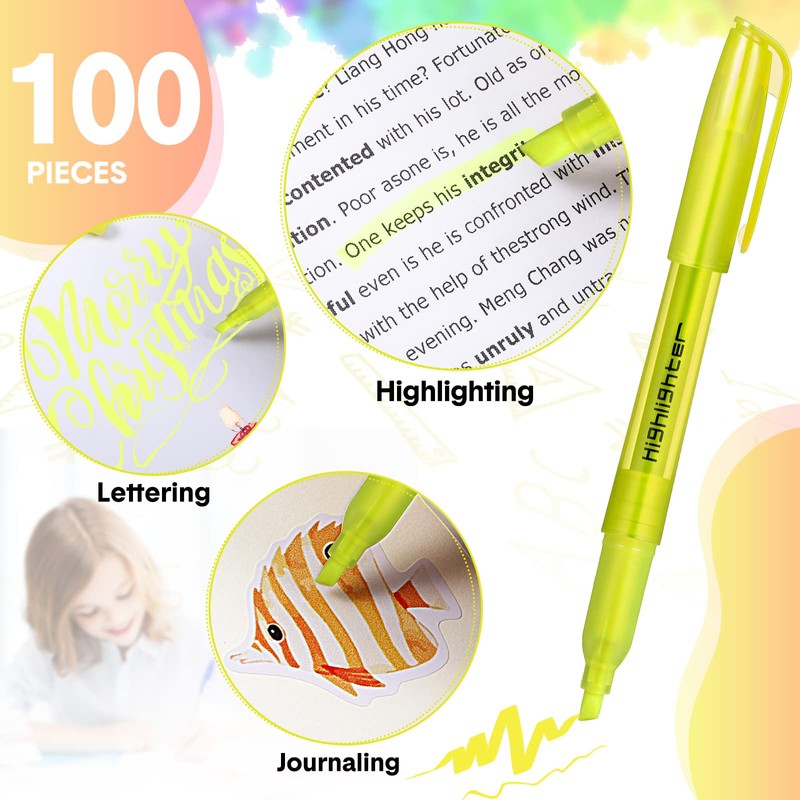 Thenshop 100 Pcs Yellow Highlighters Bulk Pocket Style Gel No
