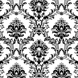 Norwall BK32013 Document Damask Prepasted Wallpaper, Black, White